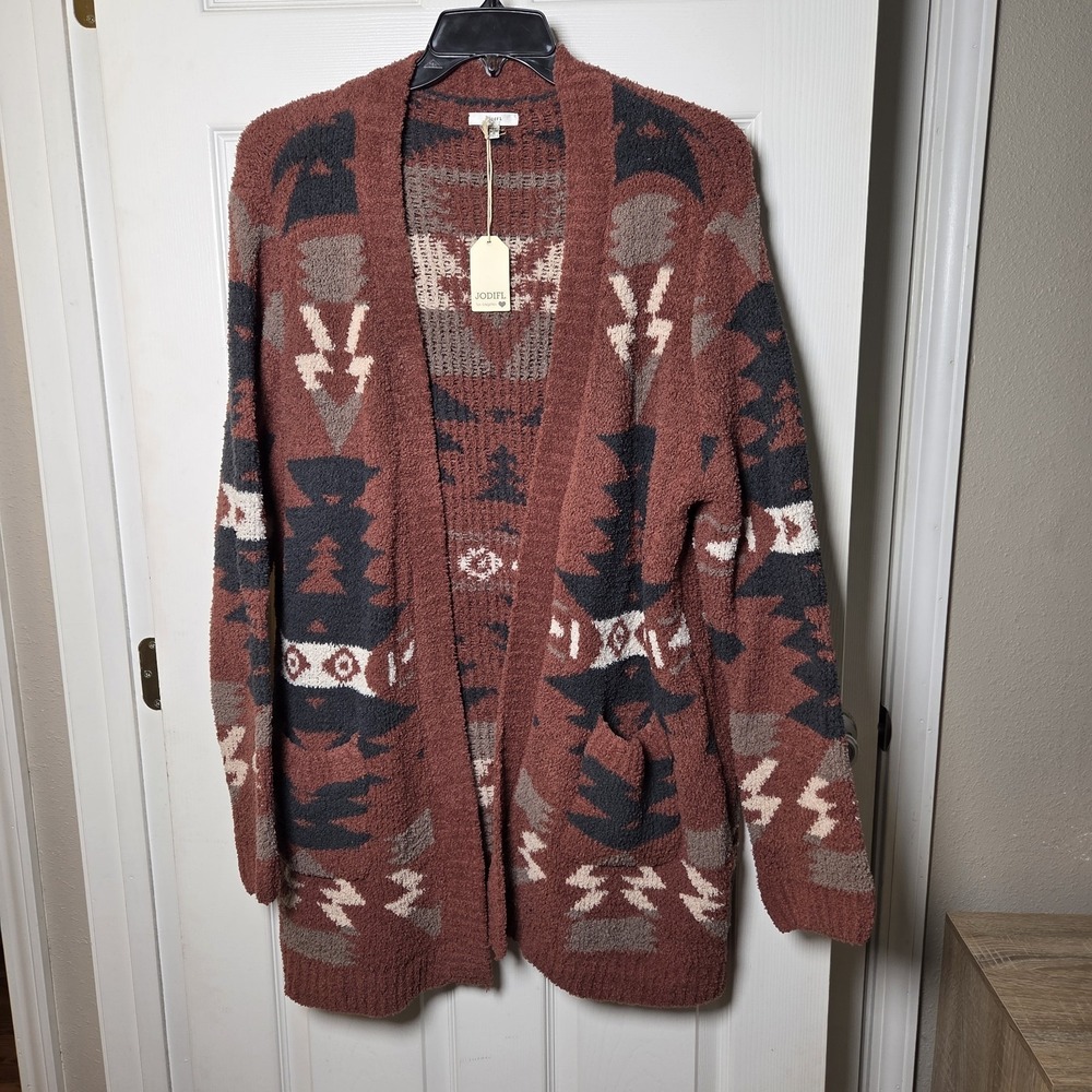 Jodifl 1X long line chunky knit cardigan sweater NWT aztec southwest cozy FLAWS